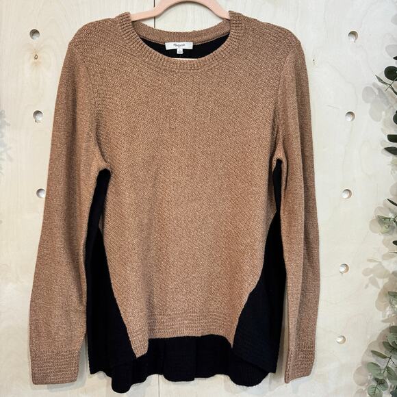 MADEWELL Back Zip Sweater SZ L NEW Brown Black Color Block Crewneck - Picture 2 of 12